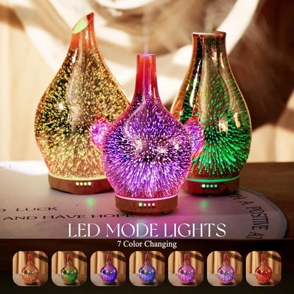 Rose Gold Essential Oil Diffuser 3D Glass Aromatherapy Ultrasonic Humidifier, Waterless Auto-Off, Timer Setting, BPA Free, Air Refresh for Home Hotel Yoga Leisure SPA Gift 100Ml